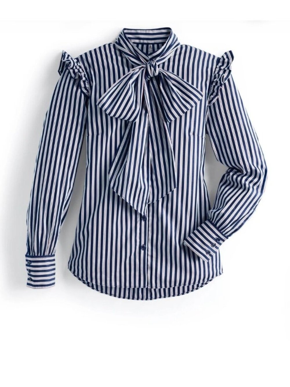 Peruvian Connection Shelby Striped Cotton Blouse Tie Neck Ruffle Size Small